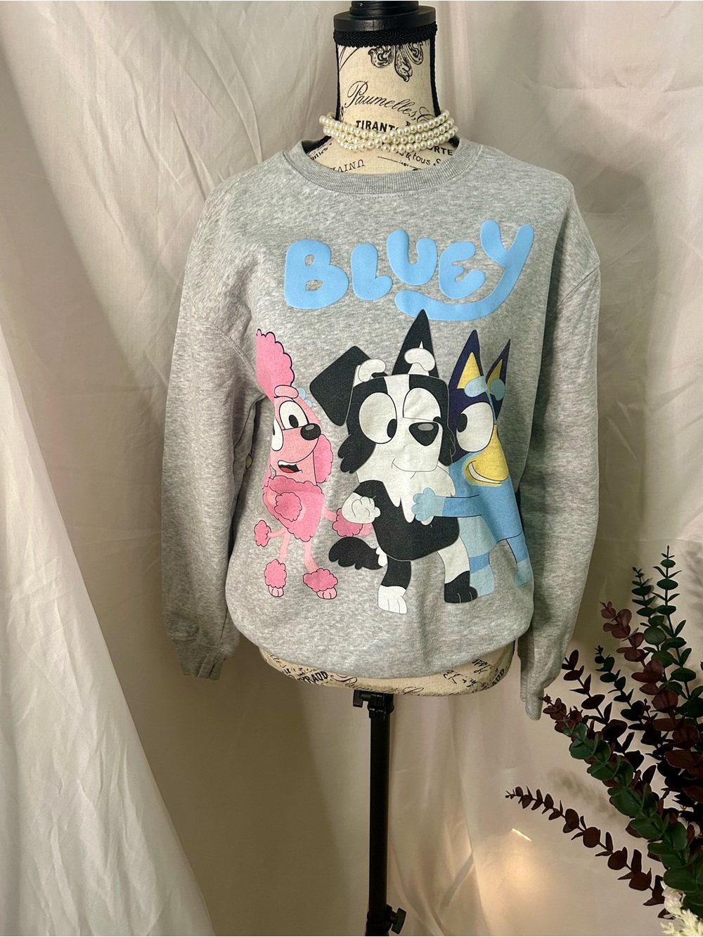 Bluey Grey Graphic Kids Crewneck Sweatshirt
